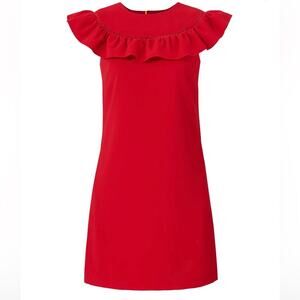 Trina Turk Cherry Red Rose Shift Ruffles Neckline Sleeveless Women’s Size 8